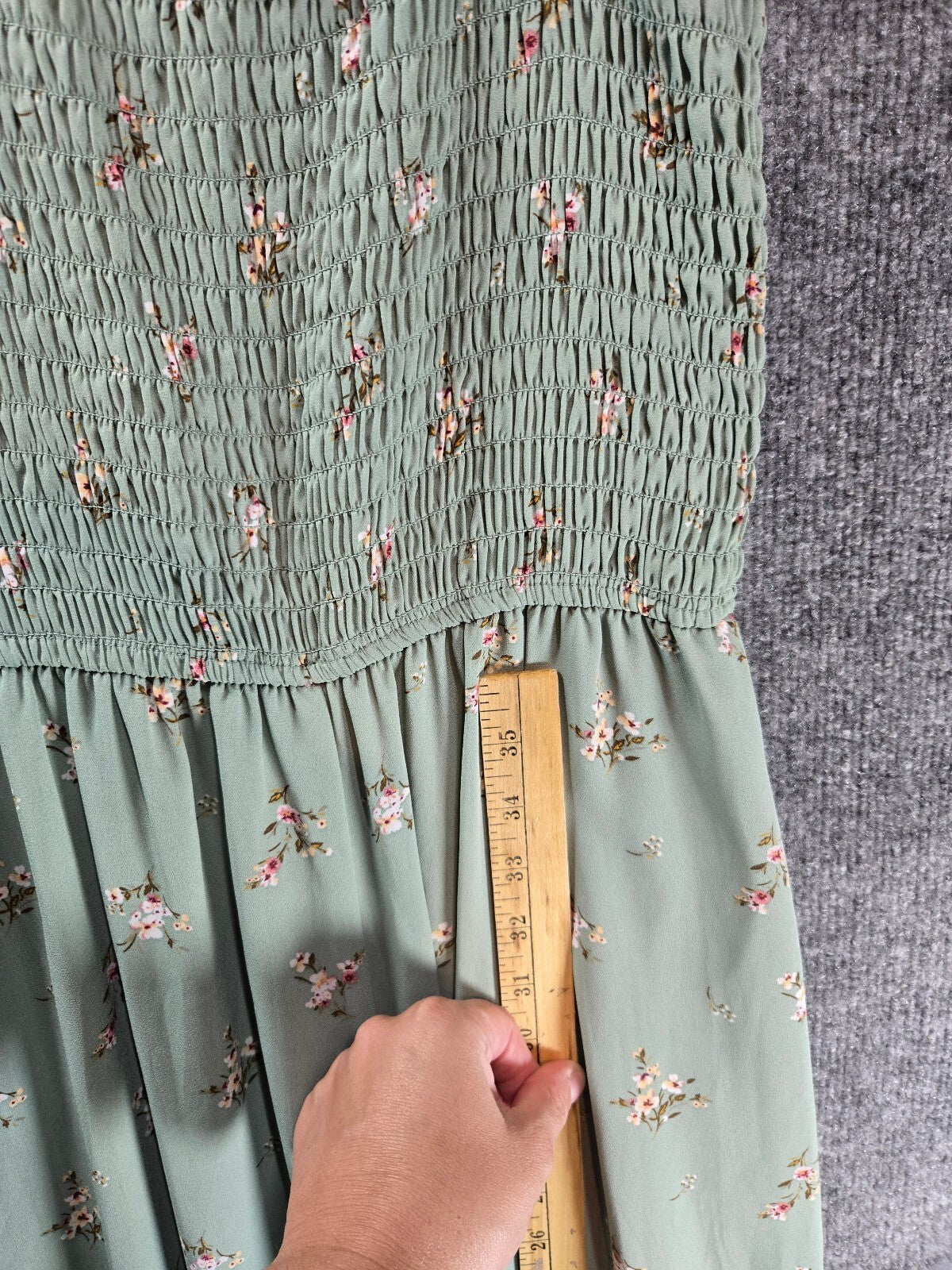Floral Smocked Bodice Ruffle Strap Wide Leg Jumpsuit Sage Green