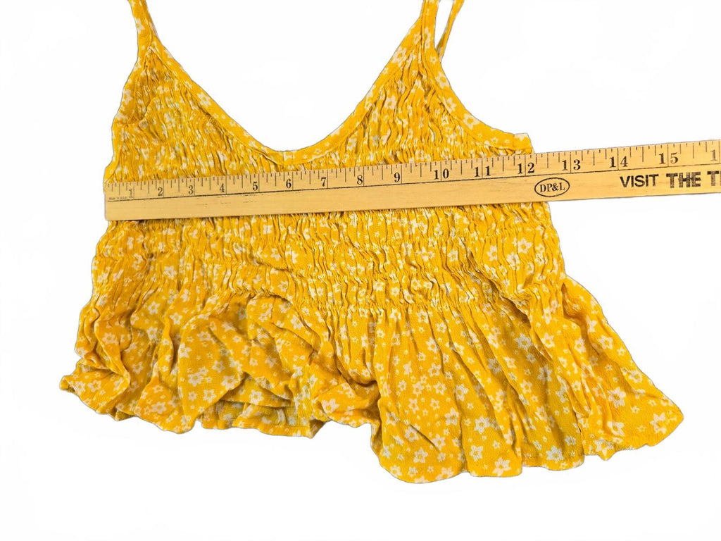 Yellow Floral Smocked Crop Top with Ruffle Hem