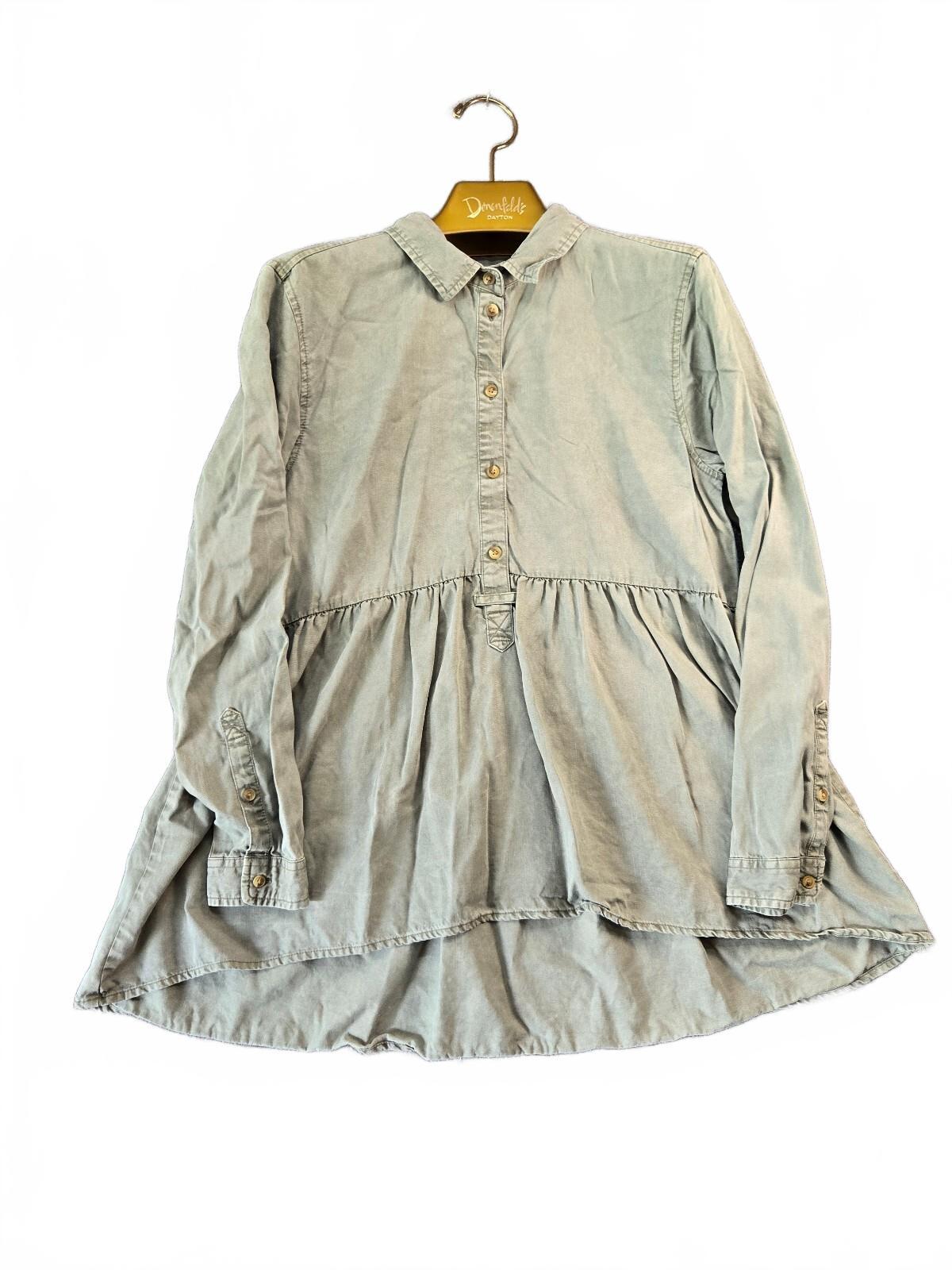 American Eagle Outfitters Women's Long Sleeve Button-Front Tunic Top in Light Fm