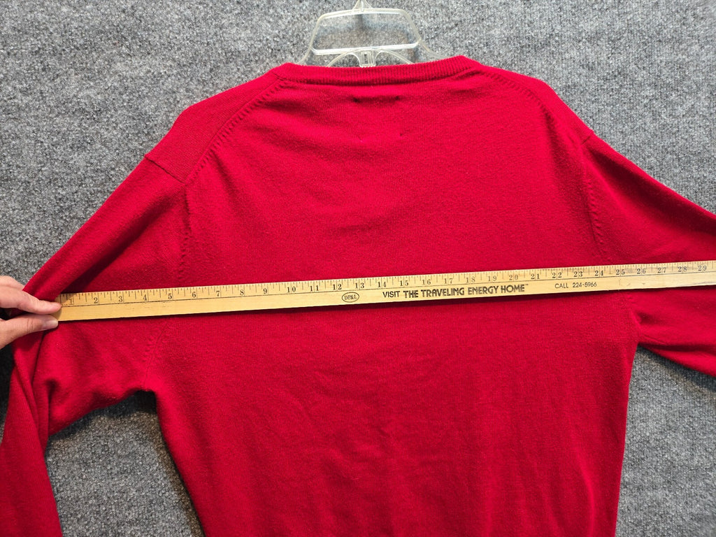 Chaps Mens Sweater Size M Red Fine Gauge V Neck Cotton Blend Long Sleeve