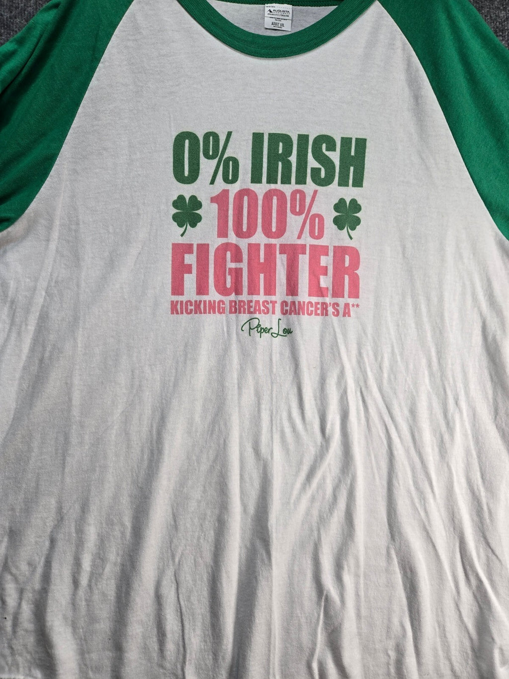 Augusta Sportswear Adult 3XL Raglan Sleeve T-Shirt 0% Irish 100% Fighter