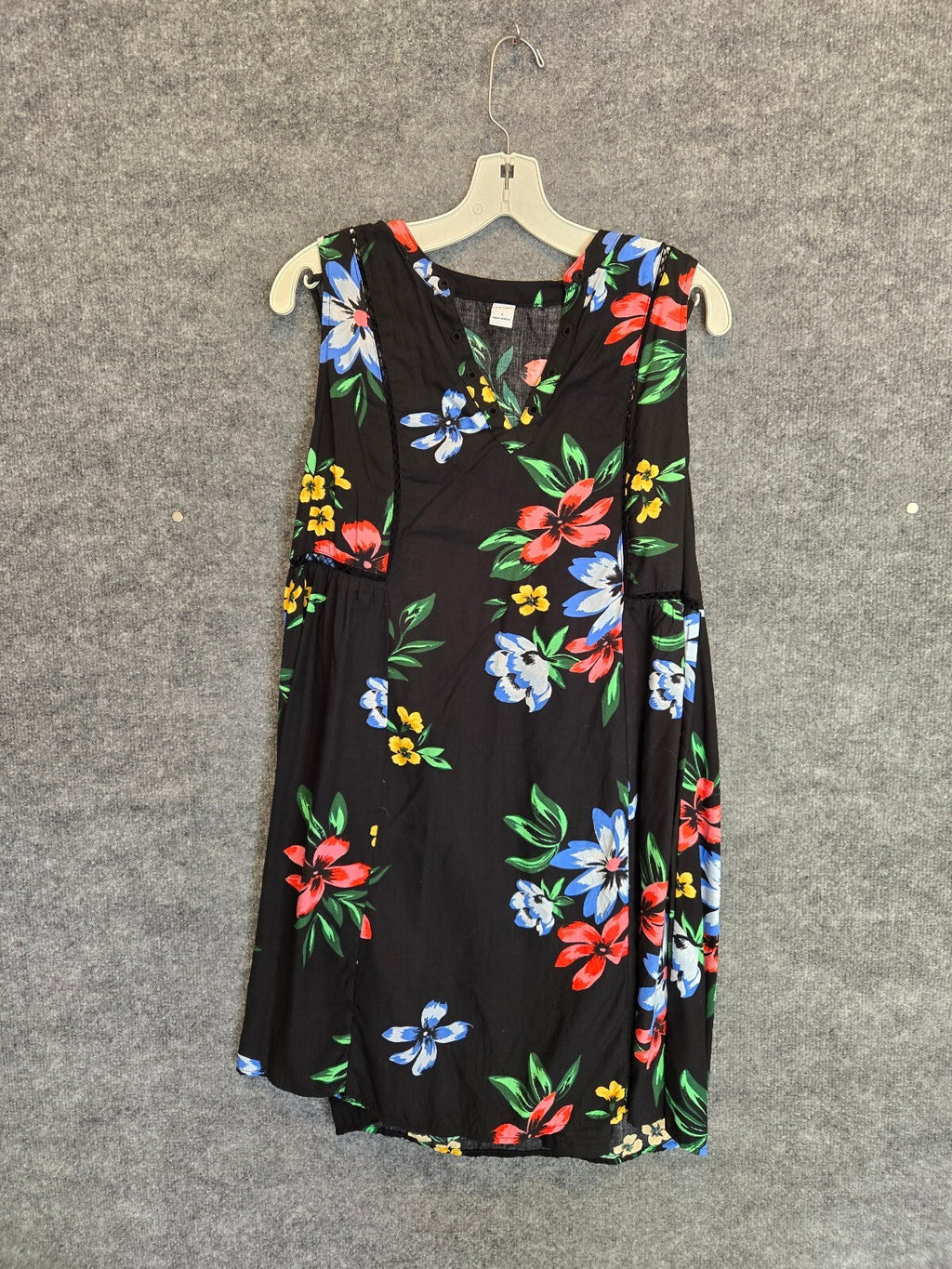 "Old Navy Women's Black Tropical Floral Sleeveless Lace-Up Shift Sundress Size S
