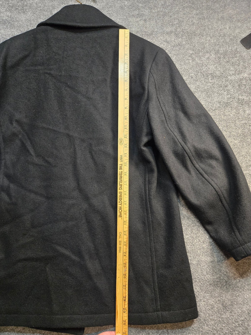 Classic Black Wool Peacoat Jacket with Double-Breasted Buttons