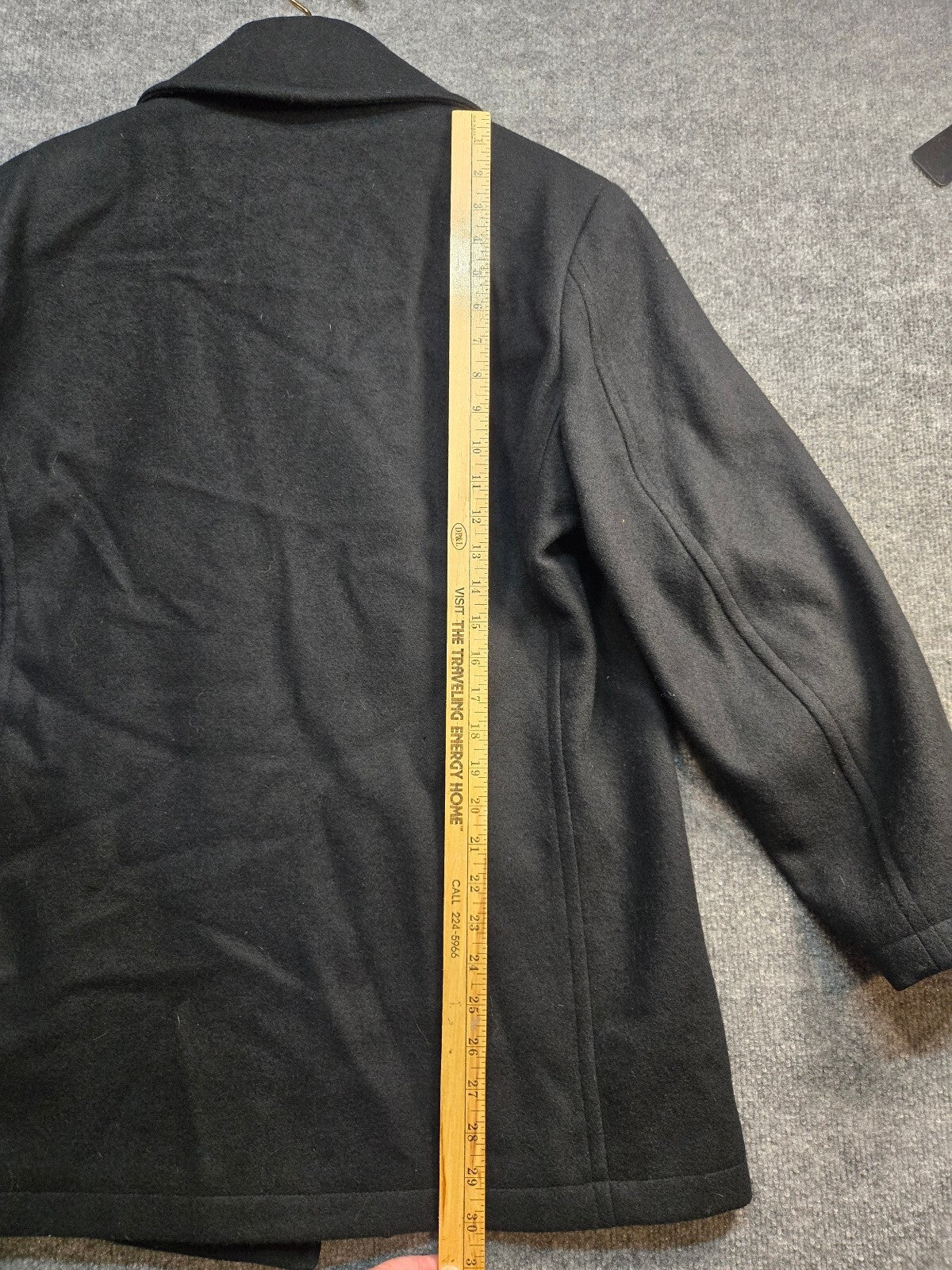 Classic Black Wool Peacoat Jacket with Double-Breasted Buttons