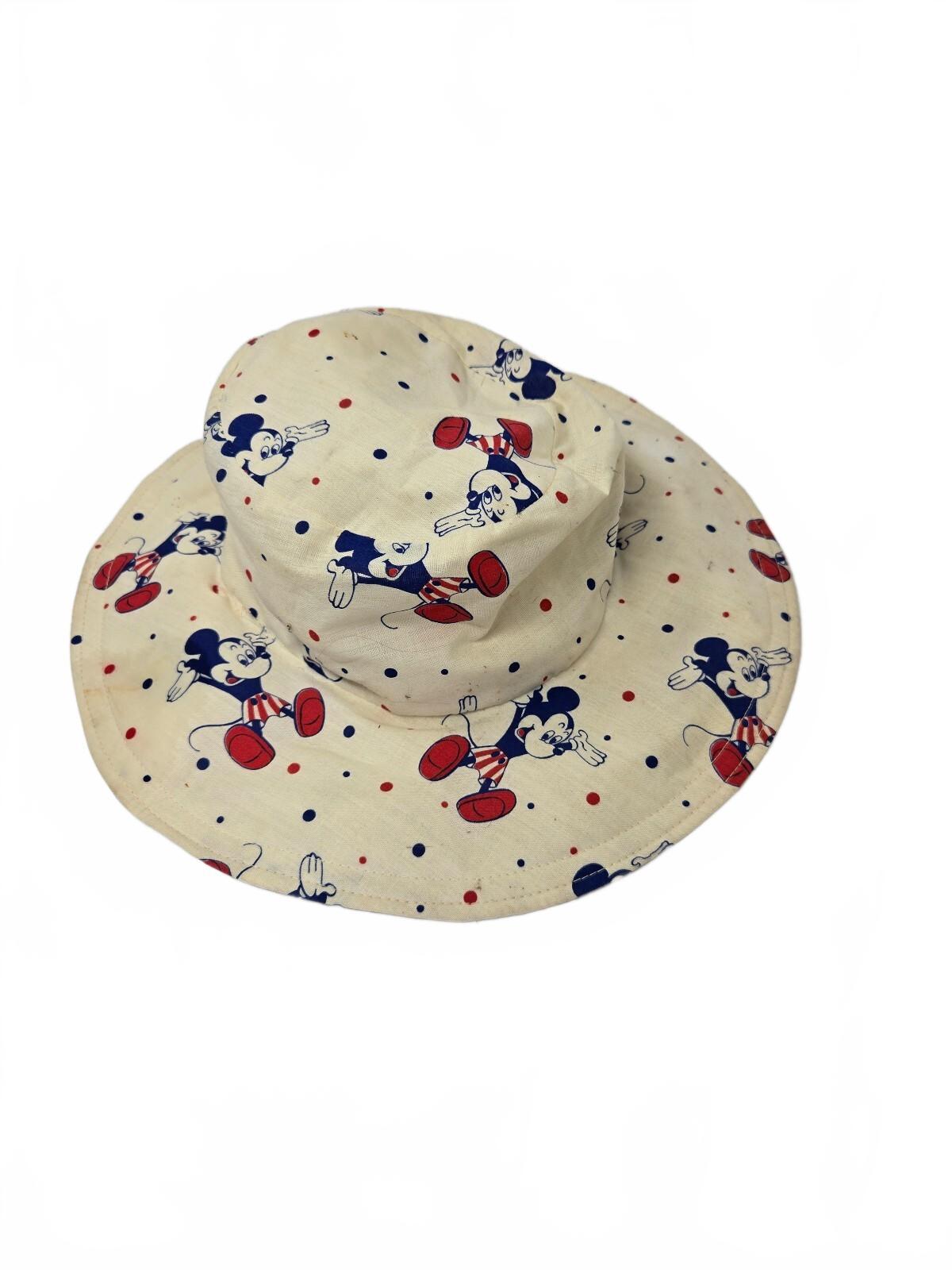 Disney Mickey Mouse All Over Print Bucket Hat Adult Sun Cap Cream Polka Dot