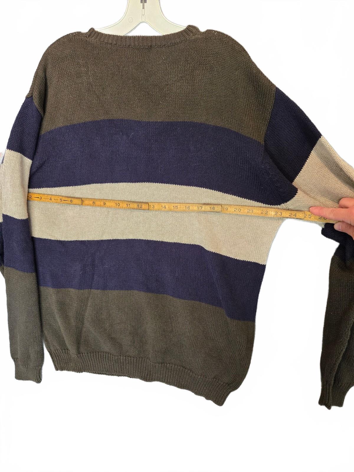 Vintage Izod 1990s Men's Cotton Grandpa Sweater Olive Green Navy Tan Medium