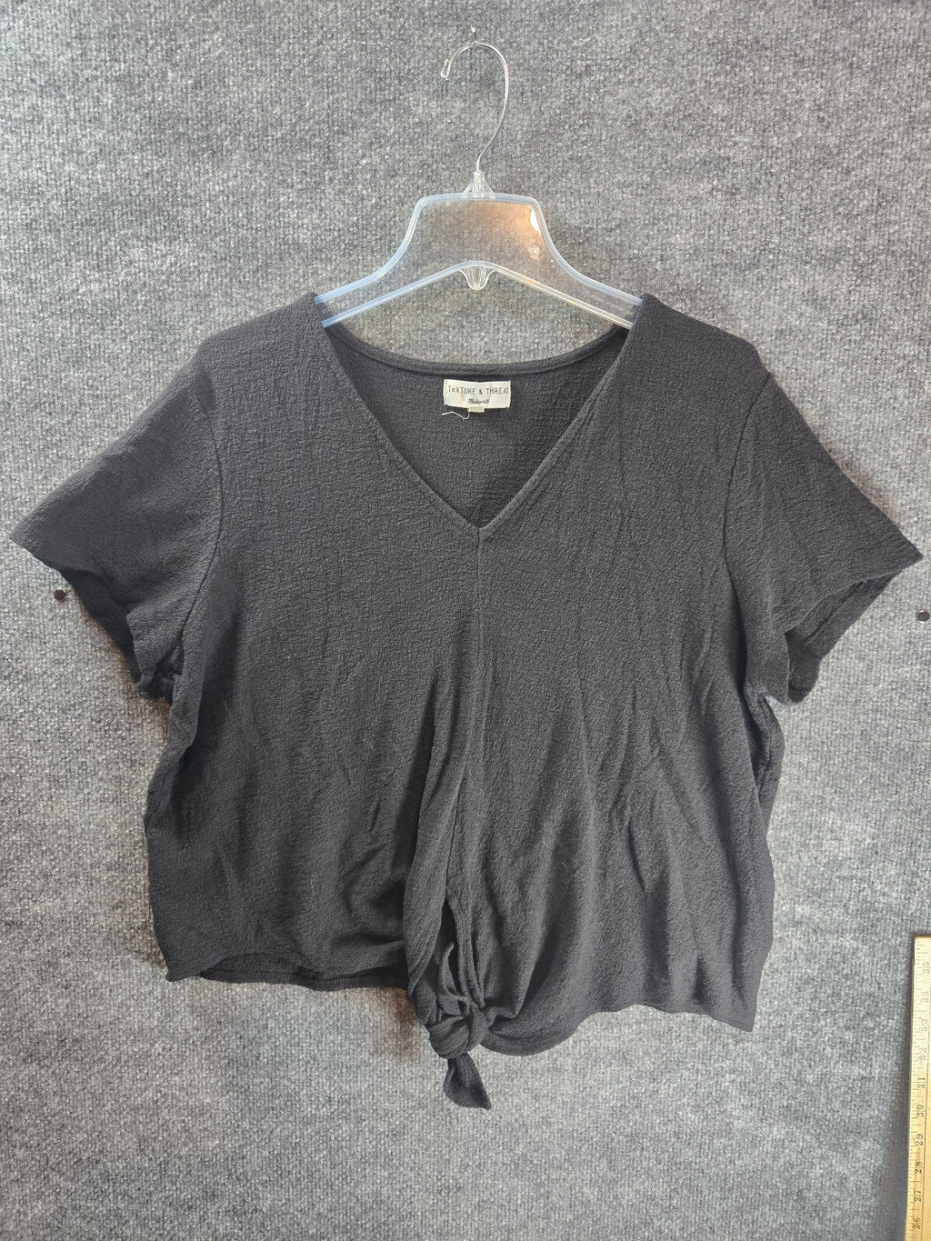 Eileen Fisher Black Cotton Short Sleeve Tie Front Top