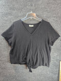 Eileen Fisher Black Cotton Short Sleeve Tie Front Top