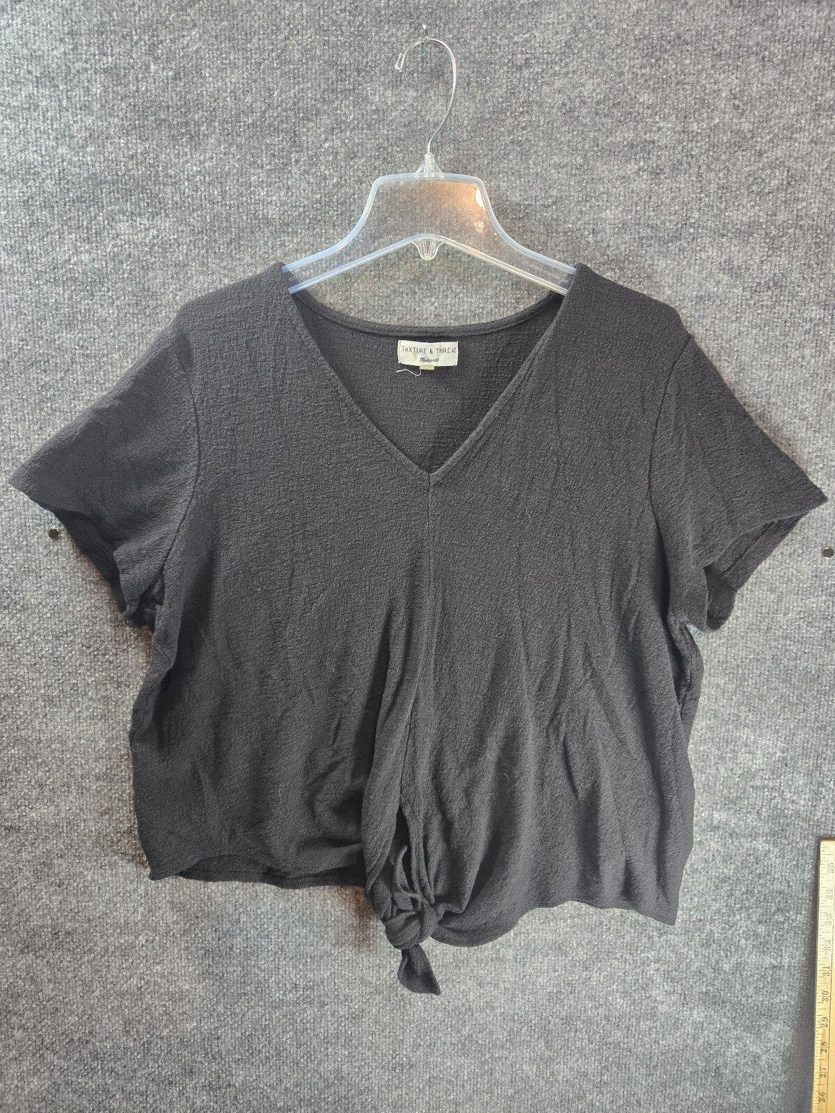 Eileen Fisher Black Cotton Short Sleeve Tie Front Top