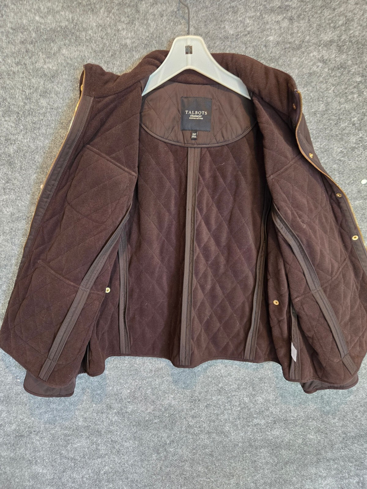 Talbots Quilted Utility Field Jacket Brown Gold Snaps Plus Size 2XP