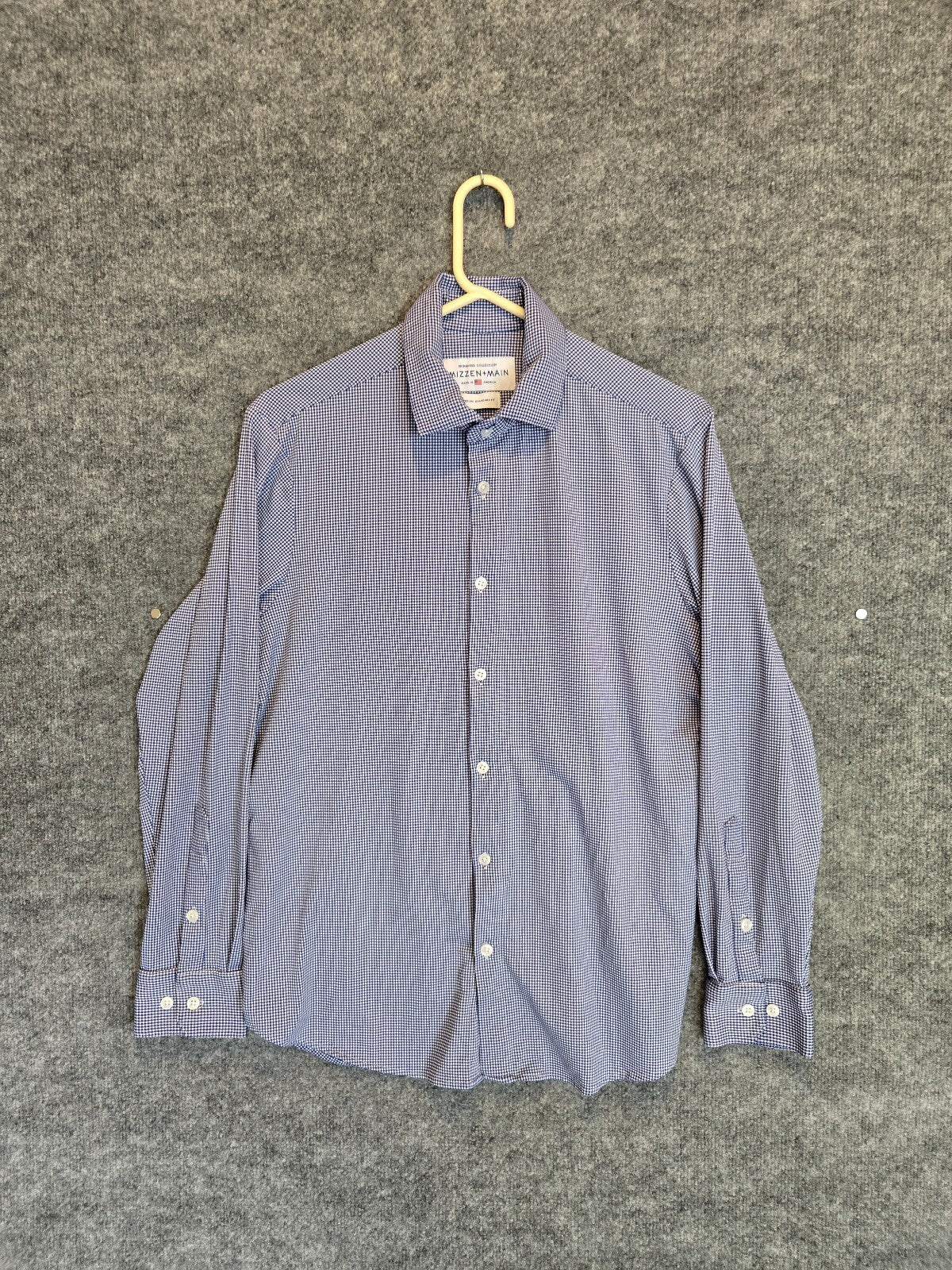 Mizzen + Main Leeward Mens Long Sleeve Performance Dress Shirt Navy Gingham LRG