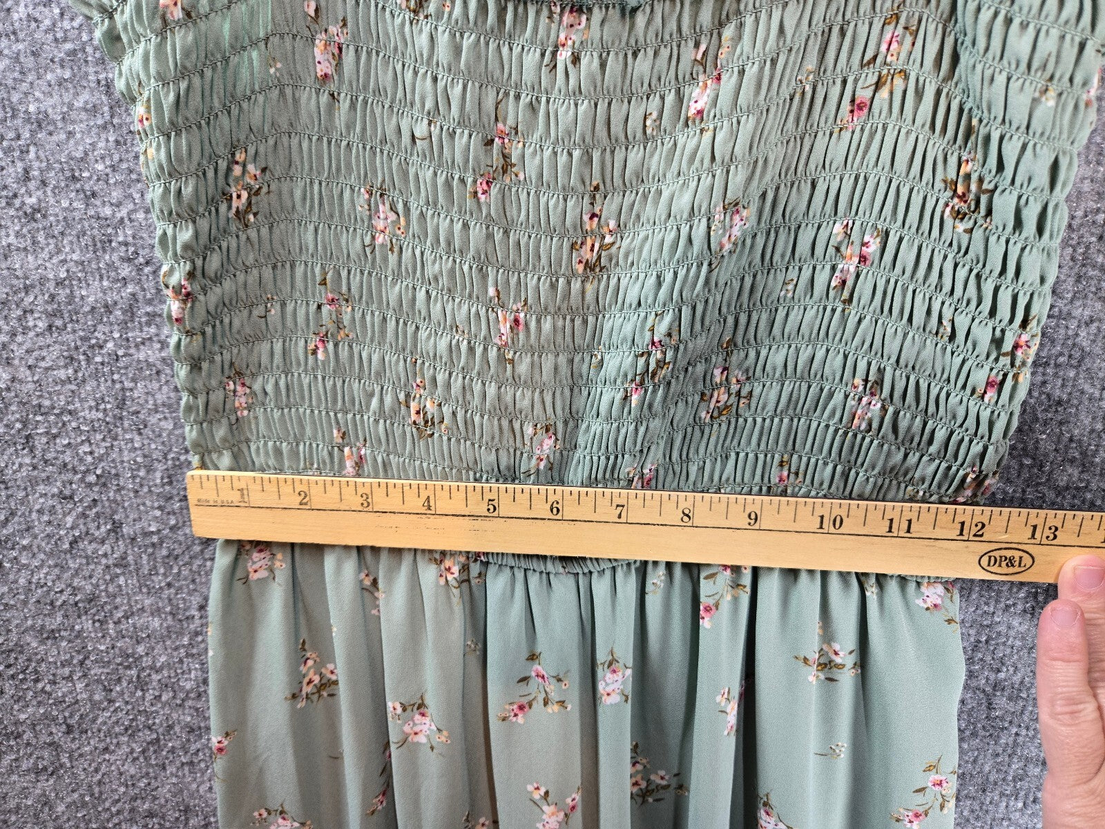 Floral Smocked Bodice Ruffle Strap Wide Leg Jumpsuit Sage Green