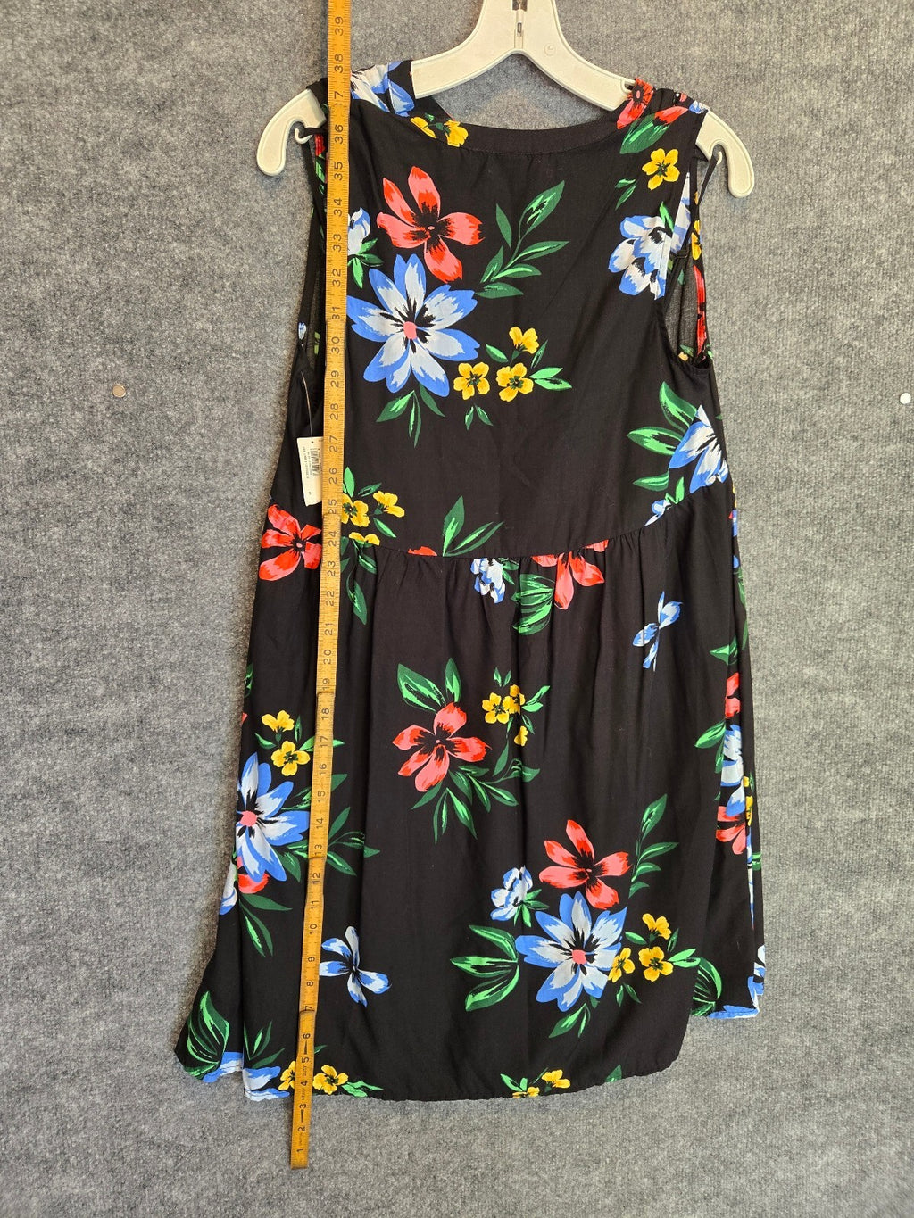 "Old Navy Women's Black Tropical Floral Sleeveless Lace-Up Shift Sundress Size S