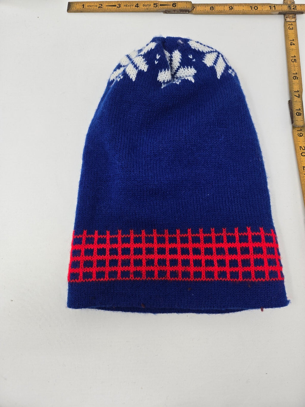 Blue Knit Balaclava with Red and White Snowflake Pattern