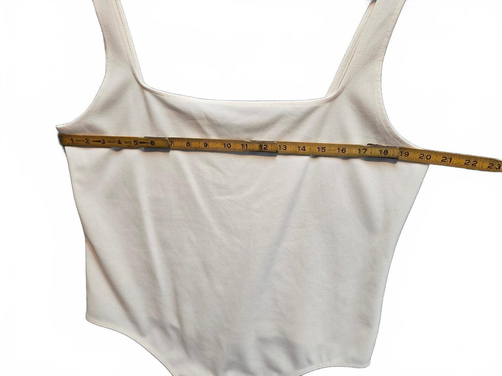 Express Women's Square Neck Sleeveless Tank Thong Bodysuit Cream Beige Size XL