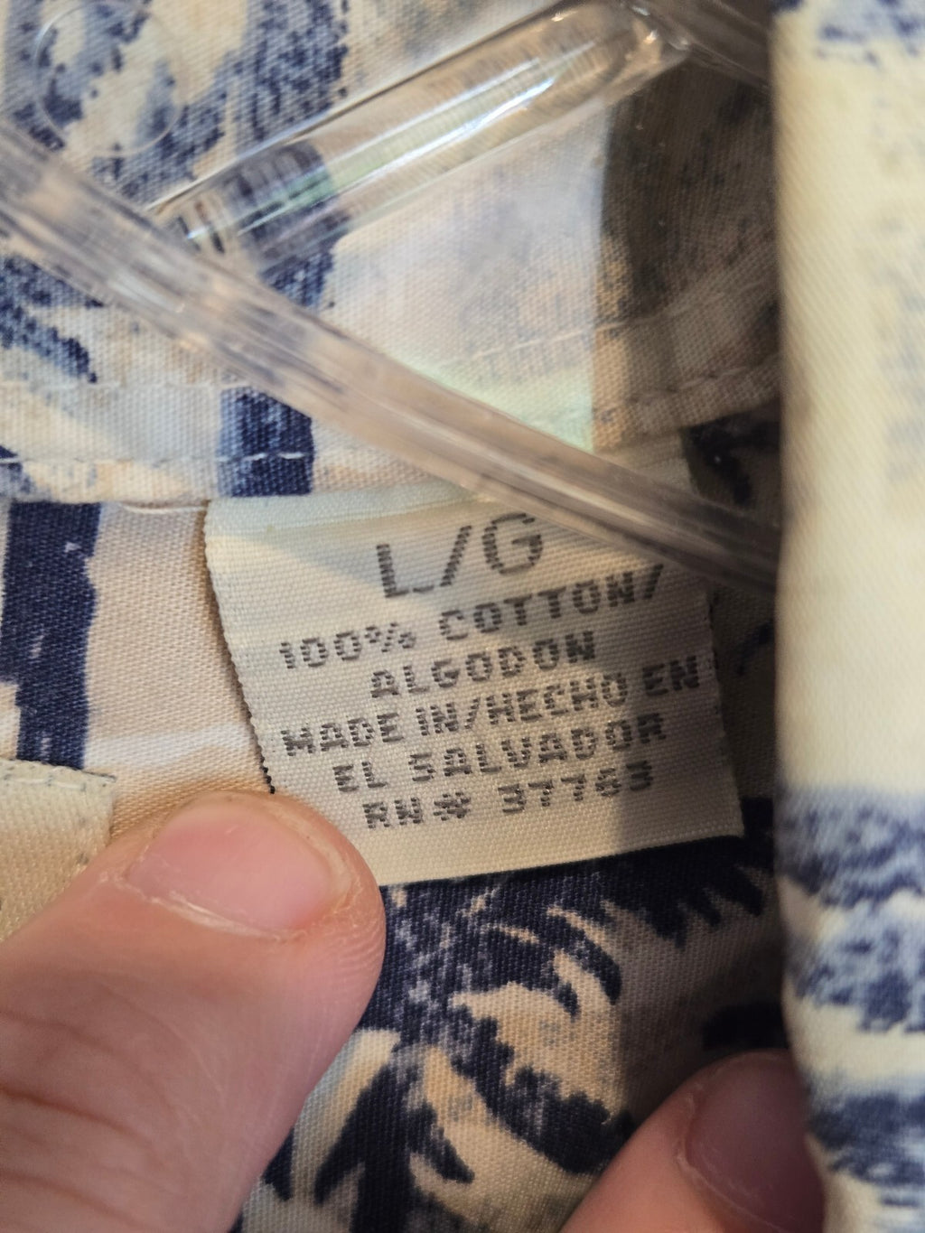 Crossings Men's Hawaiian Shirt Short Sleeve Palm Tree Block Print Blue Beige Lrg