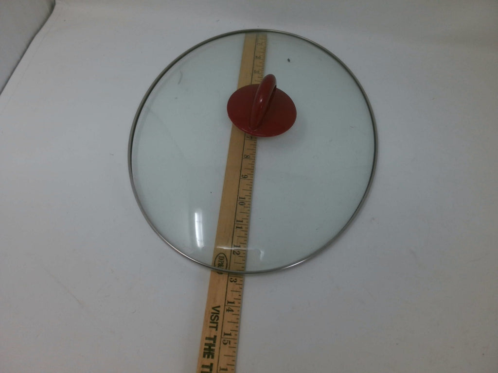 Glass Pot Lid with Red Handle, 11-12 Inch Diameter
