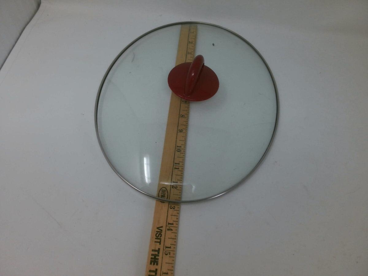 Glass Pot Lid with Red Handle, 11-12 Inch Diameter
