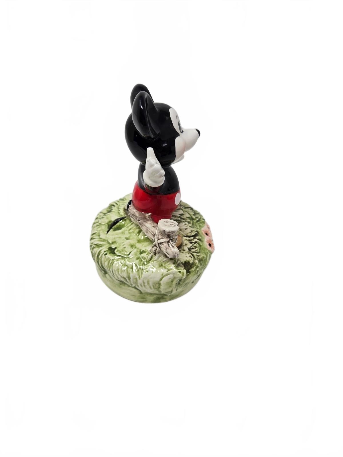 Schmid Mickey Mouse "Waving with Bouquet" Ceramic Musical Revolving Figurine NOS