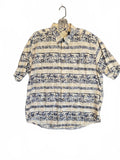 Crossings Men's Hawaiian Shirt Short Sleeve Palm Tree Block Print Blue Beige Lrg