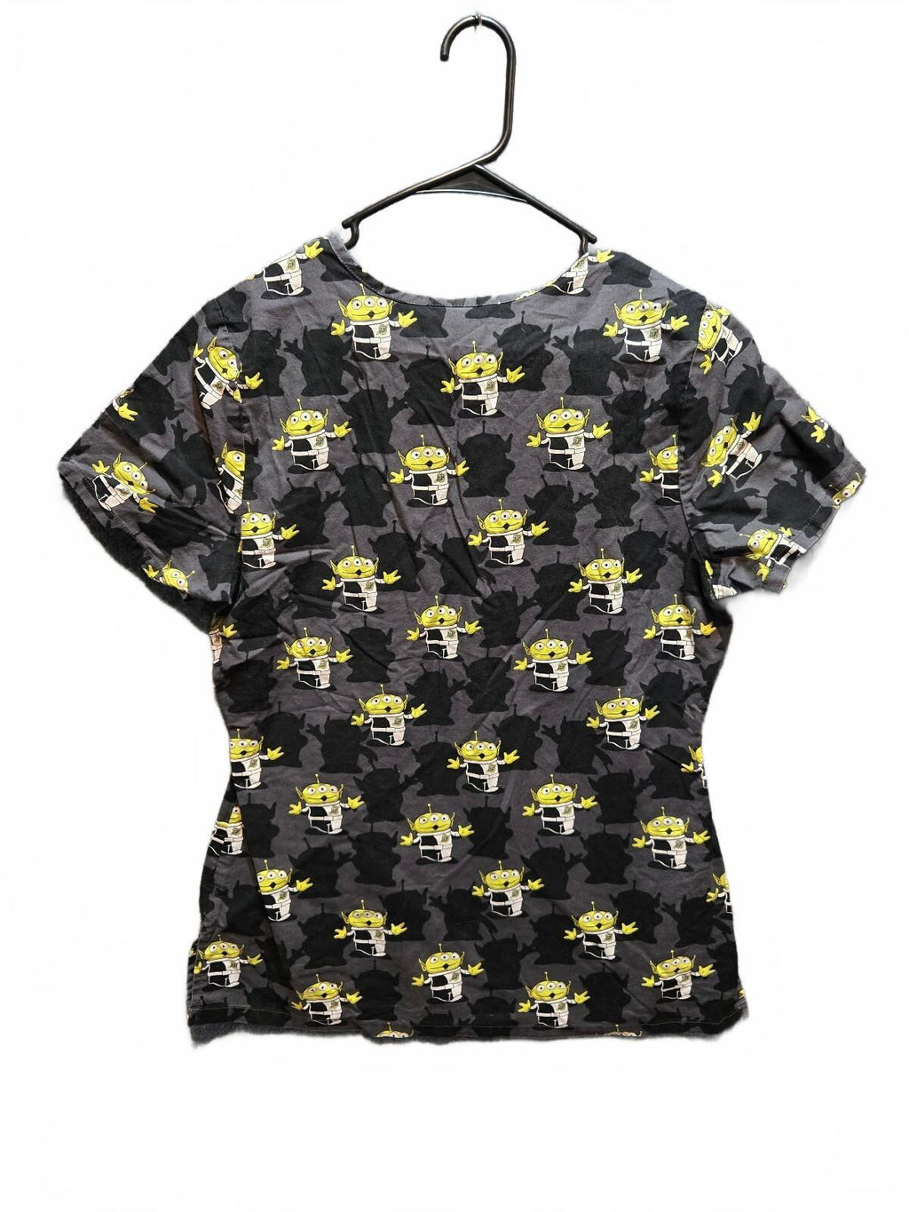 Disney Pixar Toy Story Alien Madness Mock Wrap Scrub Top Black Size Small