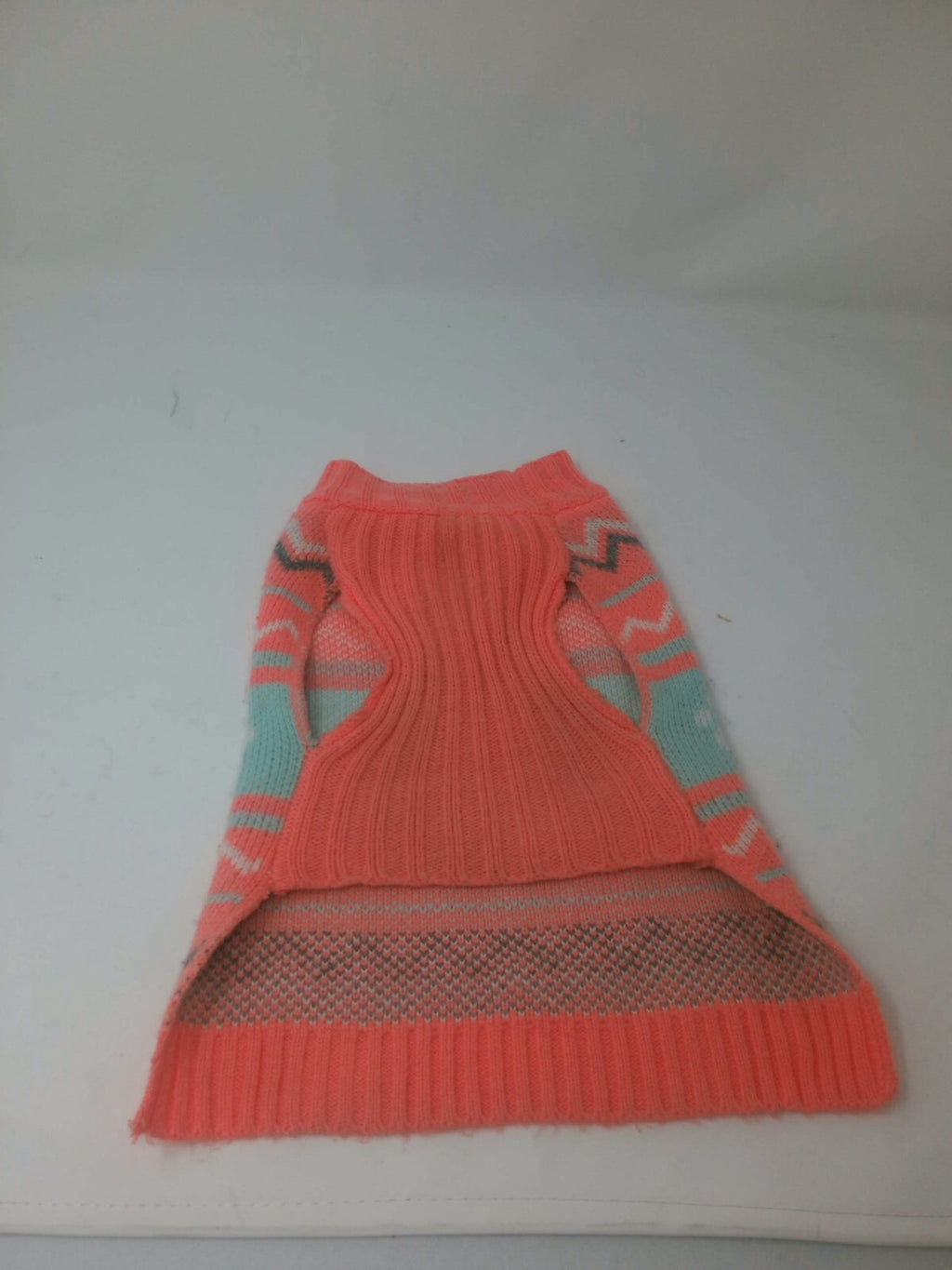 Cozy Coral and Turquoise Dog Sweater with Paw Print Pattern Med