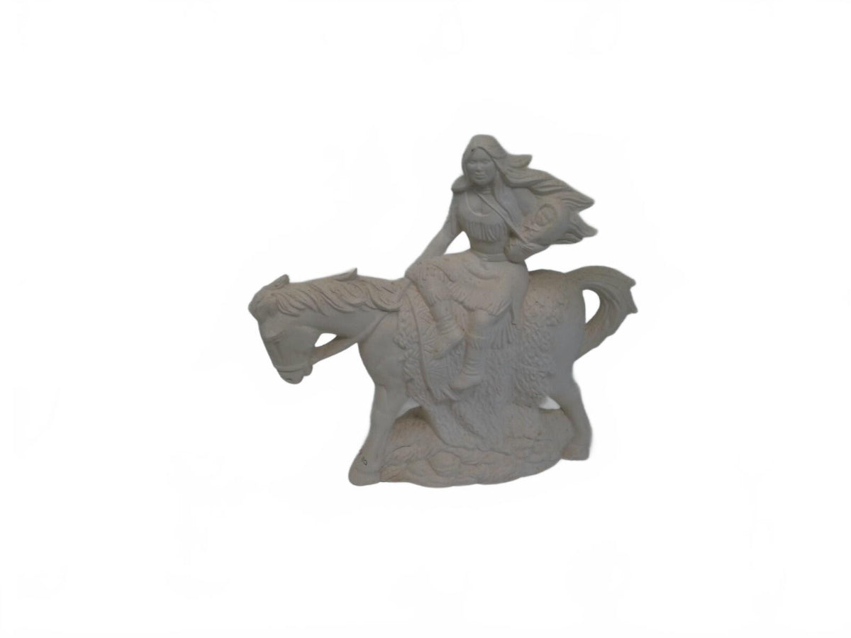 Vintage Hershey Mold 334 Native American Woman on Horse Ceramic Bisque unpainted