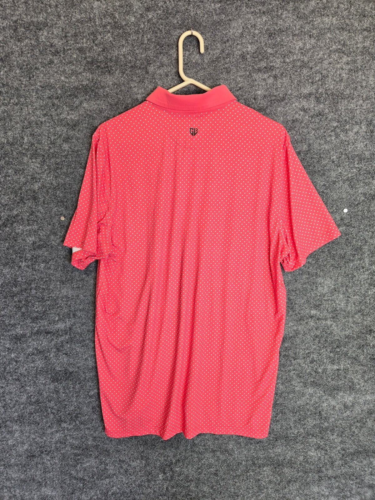 Graham Luxe 1764 Golf Men's Large Coral Pink Geo Square Dot Performance Polo