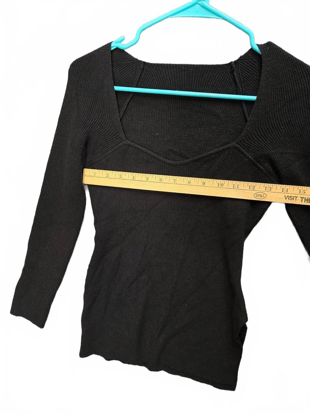 SHEIN Black Ribbed Knit Sweetheart Neckline Long Sleeve Sweater Top Size Medium