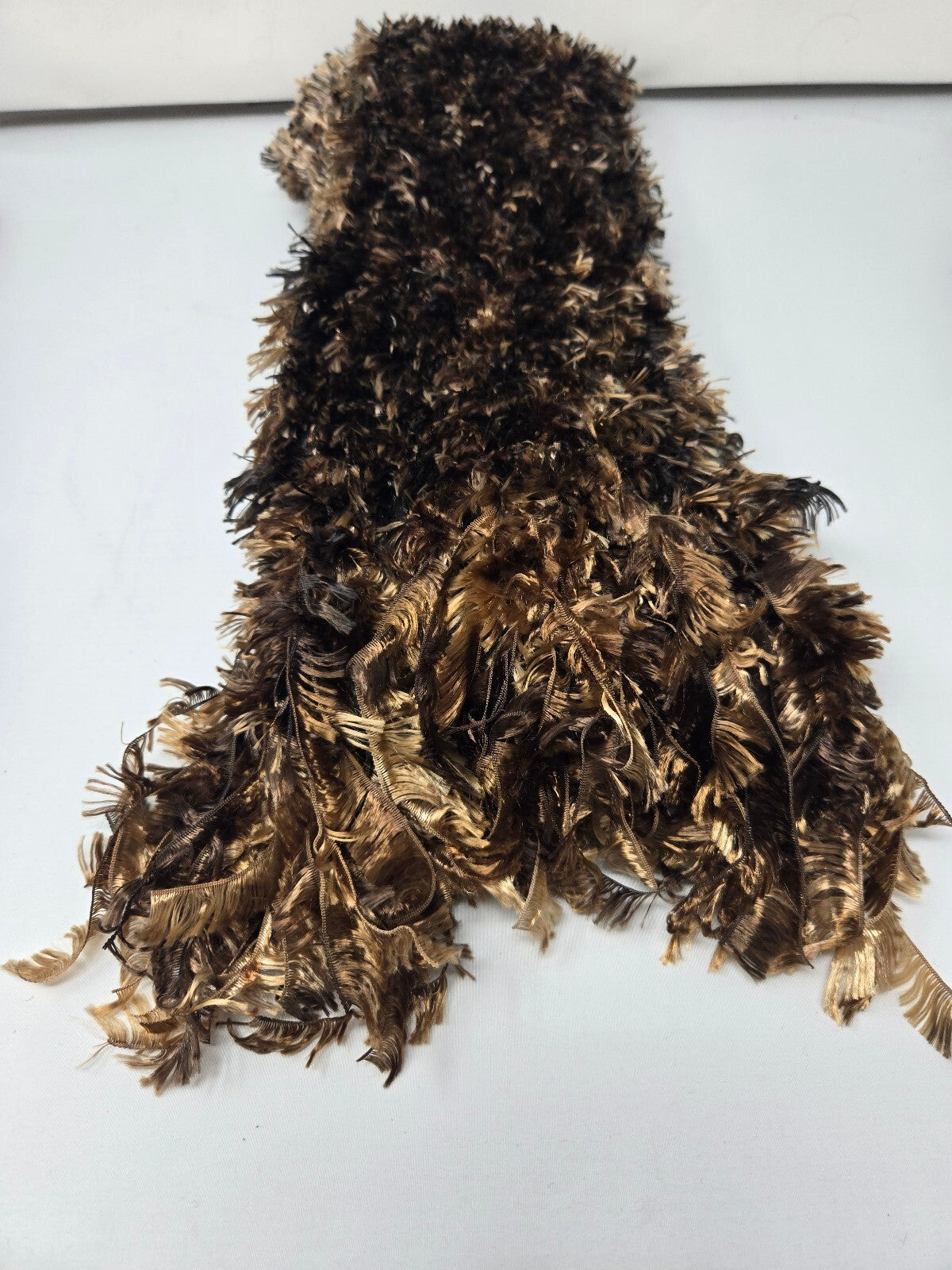 Vintage Brown Shaggy Eyelash Knit Scarf Metallic Bronze Feather Boa Style