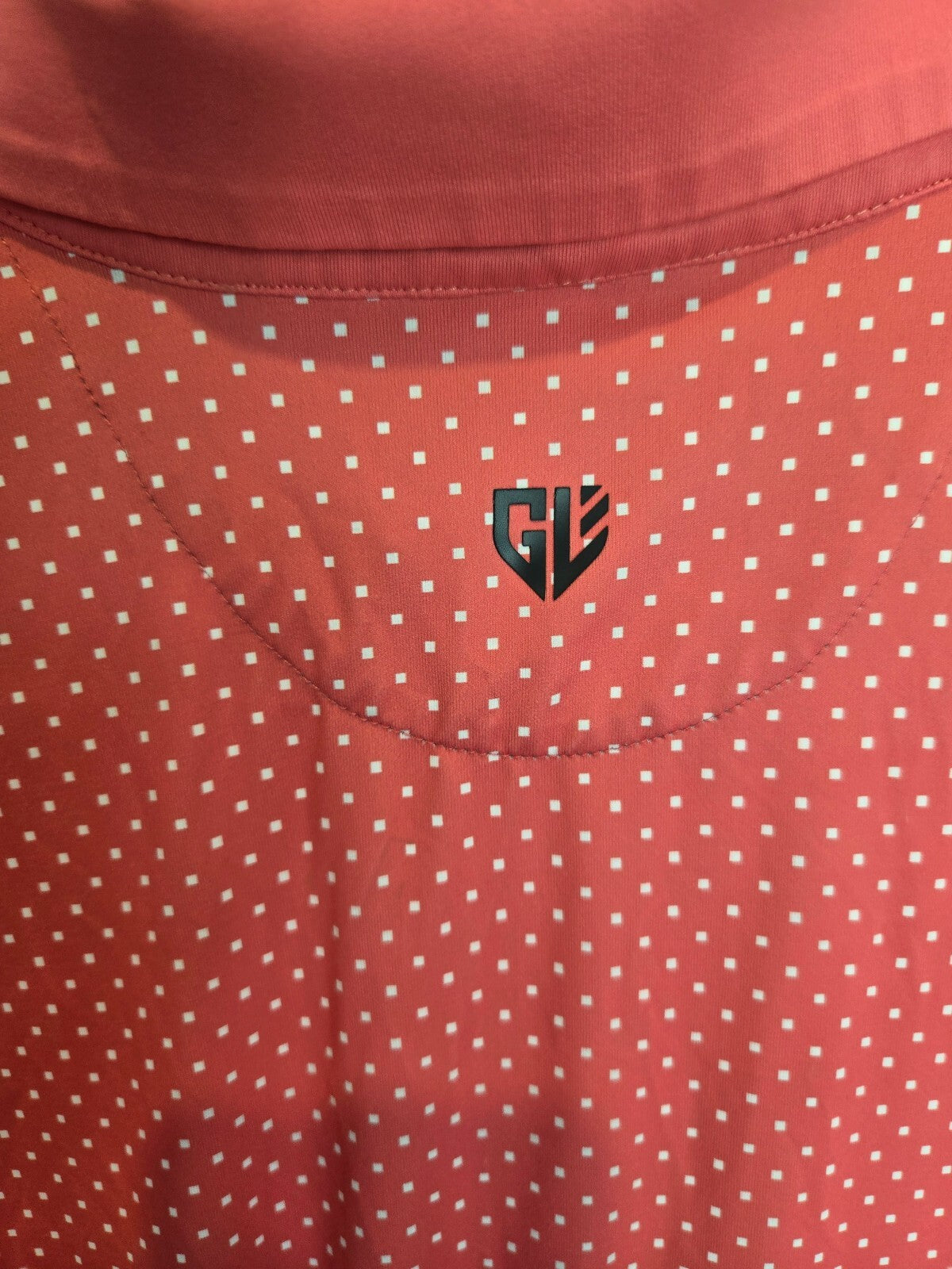 Graham Luxe 1764 Golf Men's Large Coral Pink Geo Square Dot Performance Polo