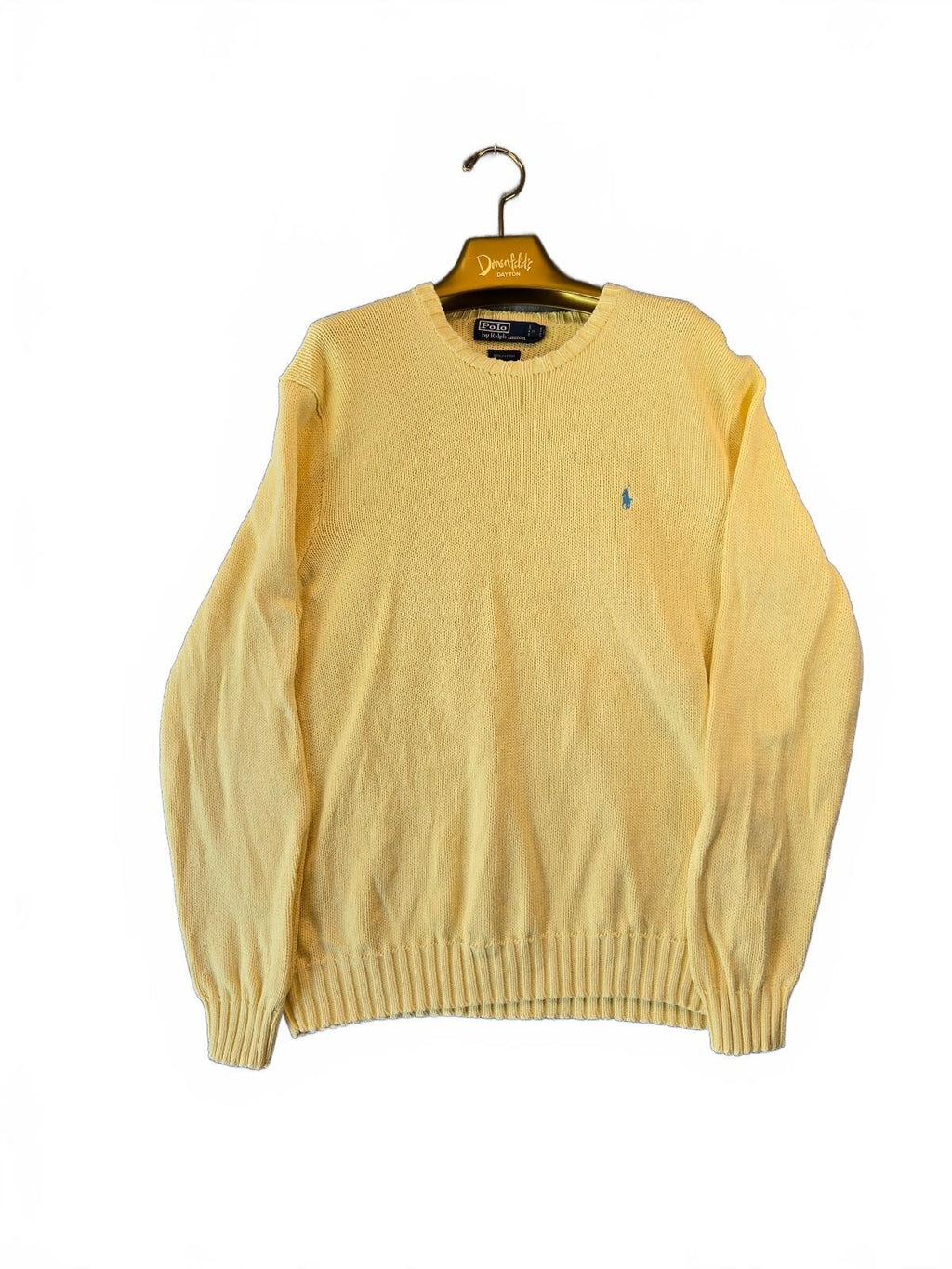 Vintage Polo Ralph Lauren Textured Knit Crewneck Sweater Yellow Cotton Size L