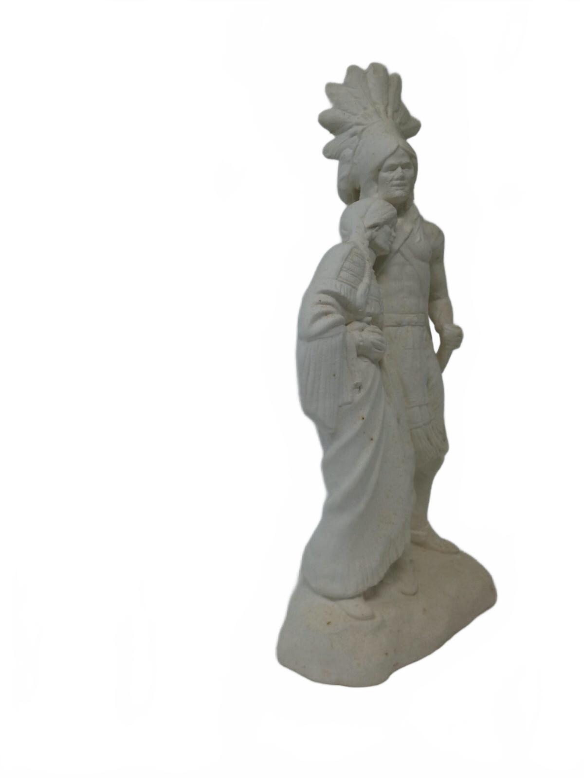 Vintage Native American Couple Ceramic Figurine Headdress ready to paint
