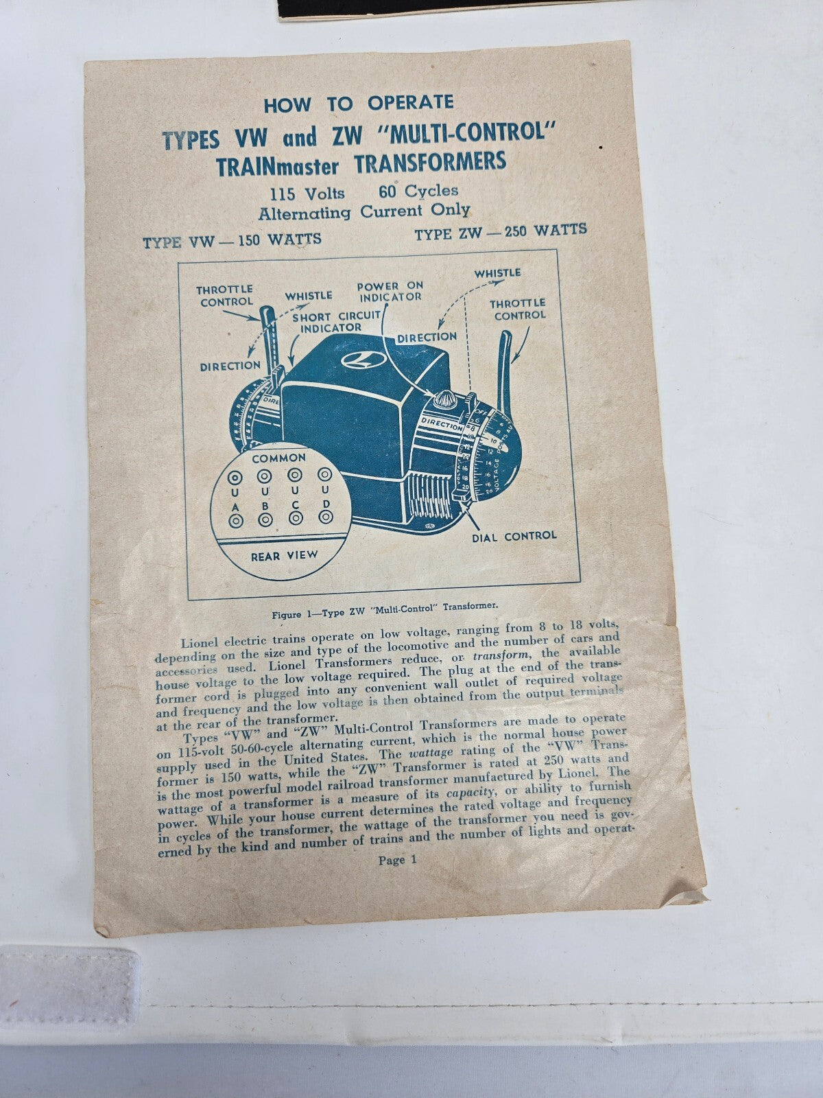 Vintage Lionel Trains Instruction Manuals and Transformer Guide