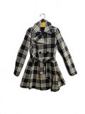 Via Spiga Women's Black and White Plaid Wool Blend Belted Trench Coat Size 4