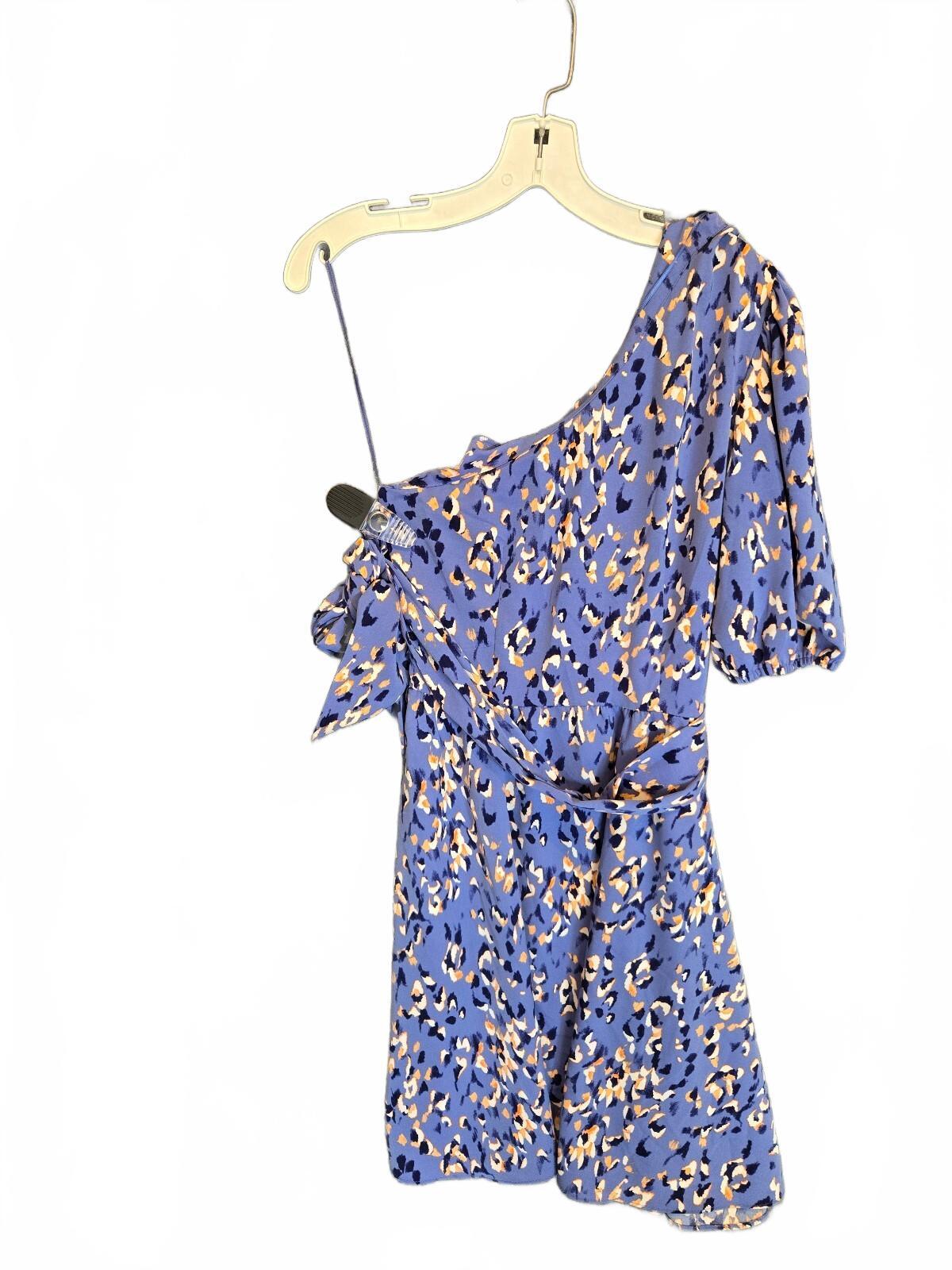 Nine West One-Shoulder Fit & Flare Dress Blue Animal Print size small