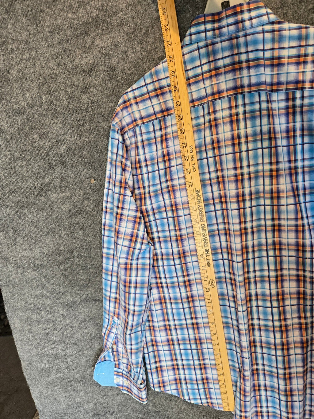 Bugatchi Uomo Mens Long Sleeve Plaid Sport Shirt Blue Orange White Flip Cuff Lrg