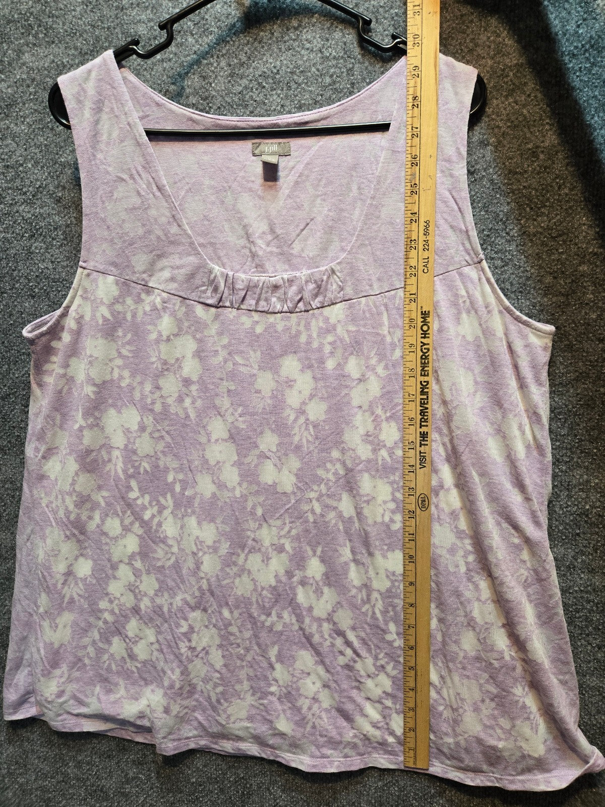 J. Jill Purple Floral Knit Tank Top Sleeveless Ruched Scoop Neck Size xl