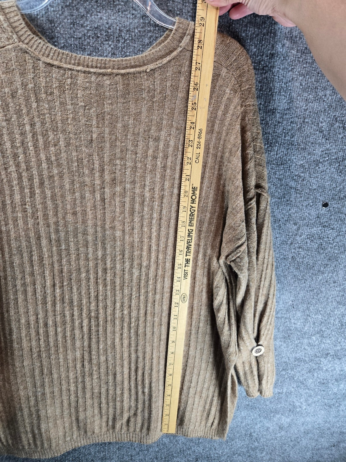 Intimately Free People Around The Clock Ribbed Knit Button Cuff Tunic Sweater Camel XS