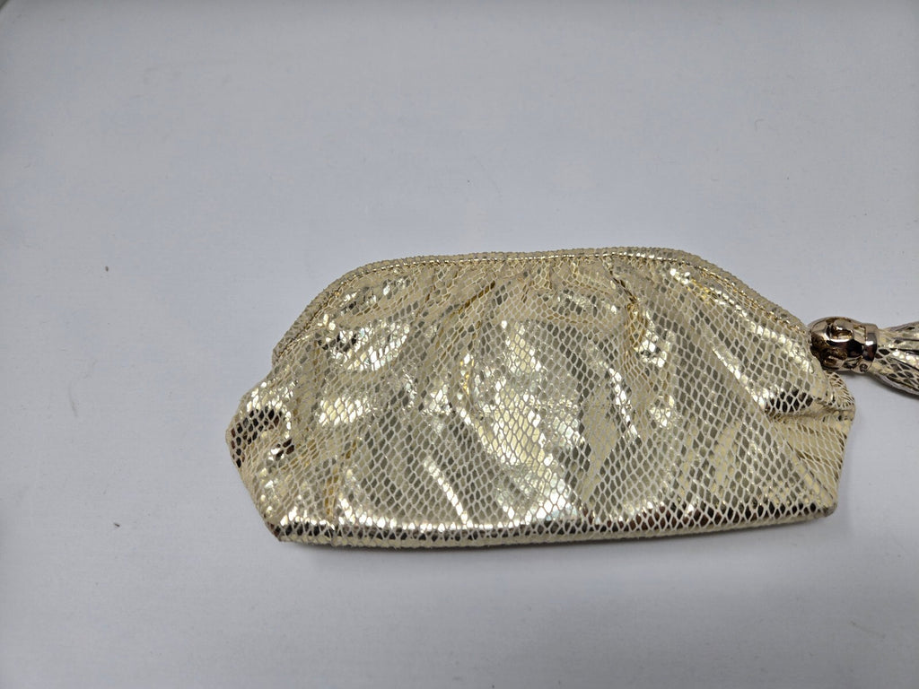 Jimmy Choo Gold Metallic Snake-Embossed Leather Zippered Clutch Pouch with Large