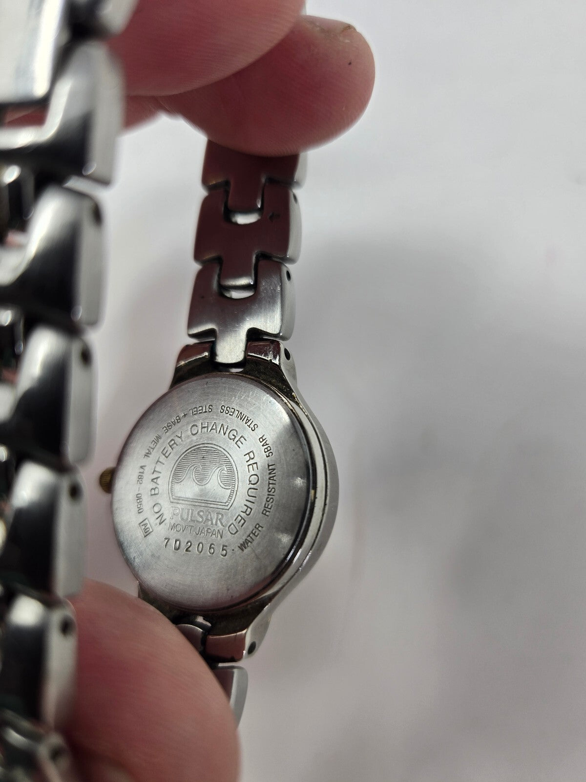 Vintage Pulsar Solar Ladies Watch – Silver Tone Link Bracelet, Blue Purple