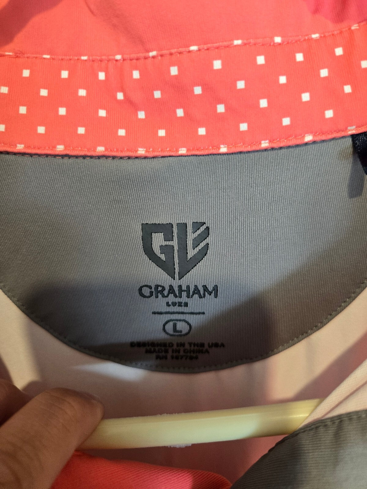 Graham Luxe 1764 Golf Men's Large Coral Pink Geo Square Dot Performance Polo