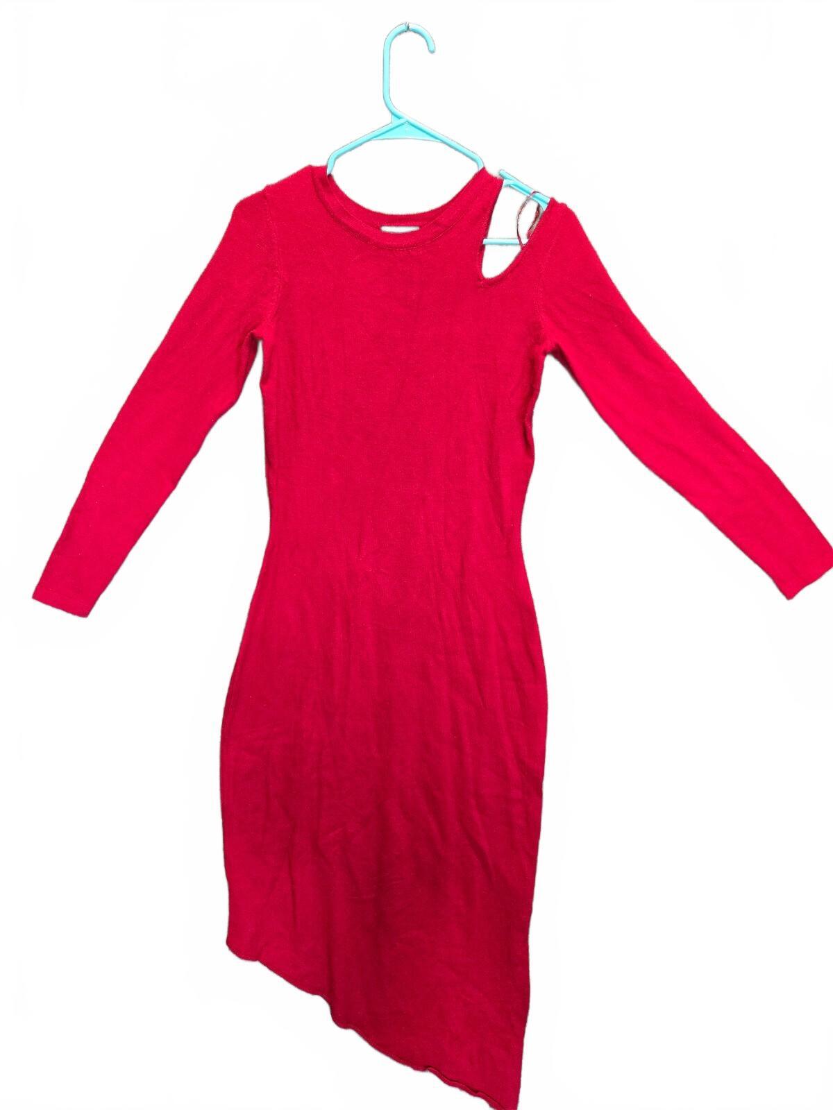 Just Taylor Women's Red Cold-Shoulder Cutout Asymmetrical Knit Midi Dres (XS)