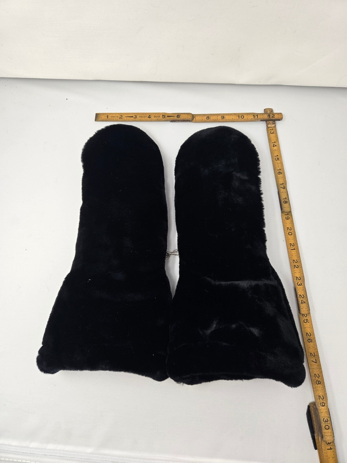 Vintage Black Faux Fur Leather Snowmobile Mittens Cowsides Top Grain Large