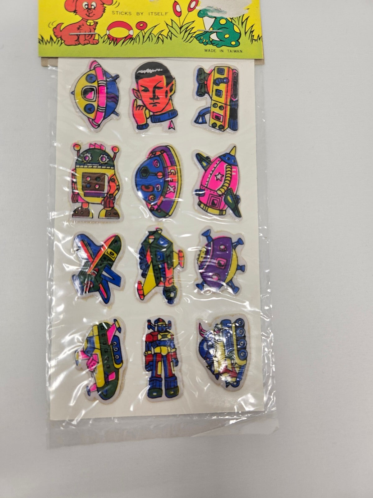 Vintage Happy Stickers Colorful Robot and Star trek Themed Puffy Stickers