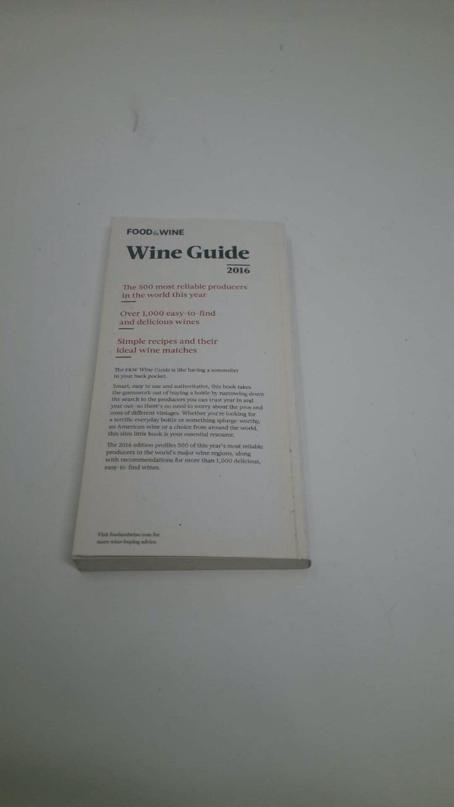 Food & Wine Wine Guide 2016 Book with Wine Cork Cover Design