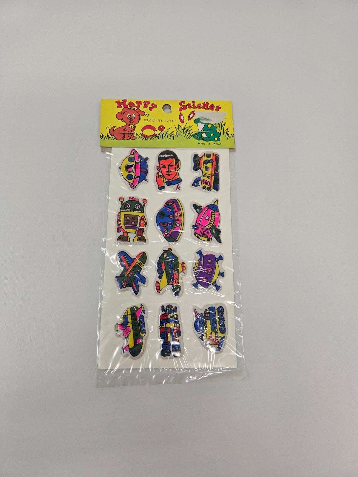 Vintage Happy Stickers Colorful Robot and Star trek Themed Puffy Stickers