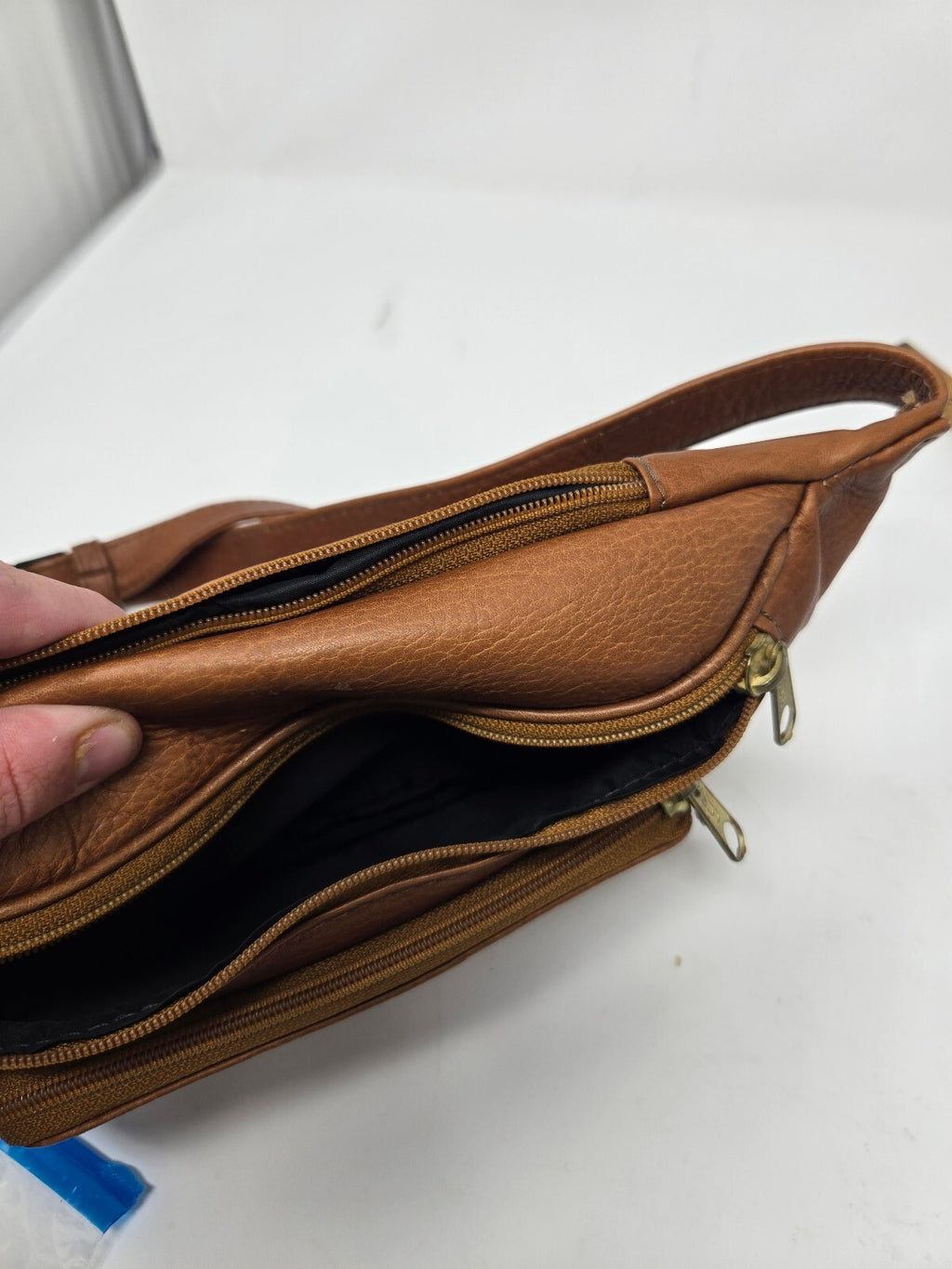 Vintage Pebbled Tan Genuine Leather Multi-Pocket Fanny Pack / Waist Bag