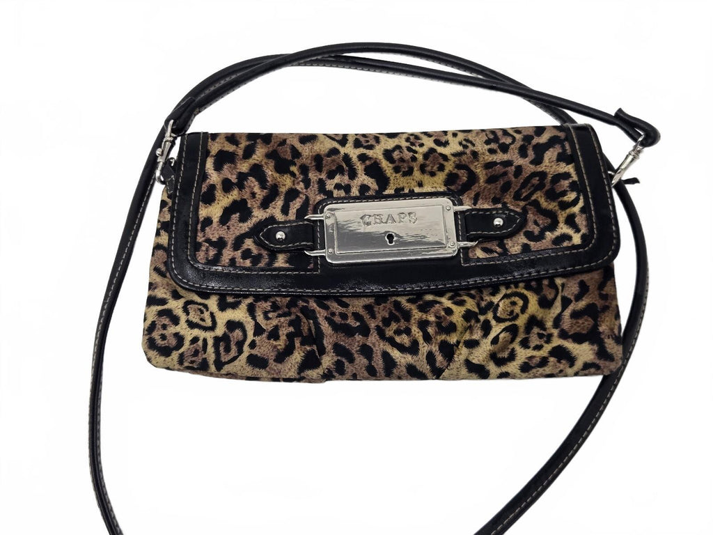 Chaps Leopard Print Faux Fur Convertible Crossbody Shoulder Bag with Silver-Tone