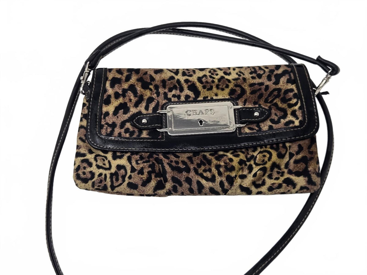 Chaps Leopard Print Faux Fur Convertible Crossbody Shoulder Bag with Silver-Tone